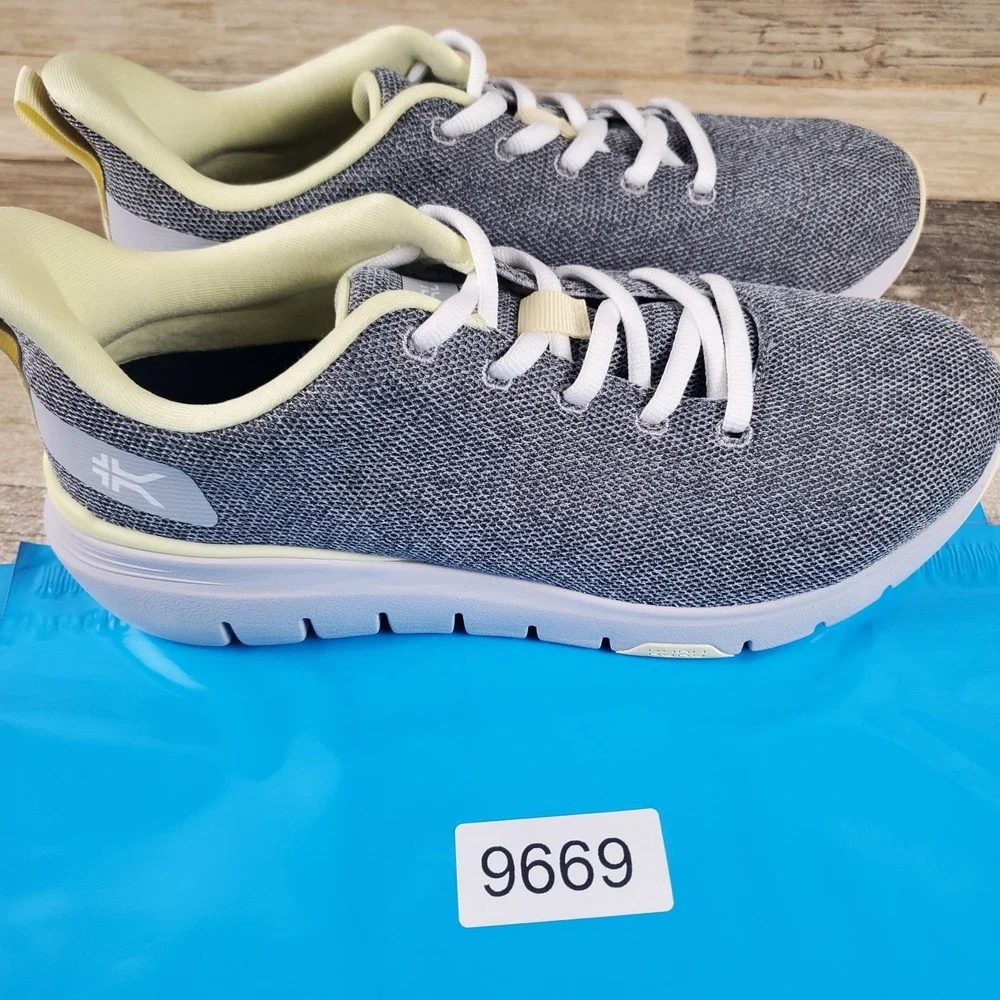 Kuru Flex Via Womens Shoes Sz 7.5 W Running Athletic Dove Gray Pale Lime Sneaker